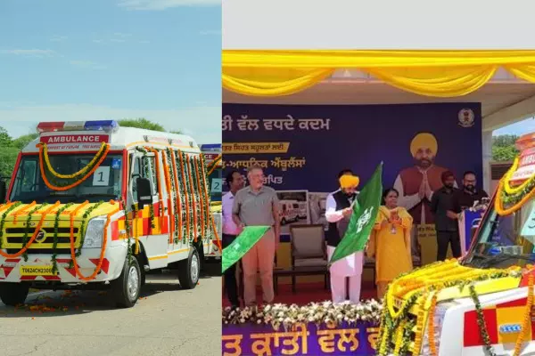 CM ਮਾਨ ਨੇ ਪੰਜਾਬ ਲਈ 58 ਨਵੀਆਂ ਹਾਈਟੈਕ ਐਂਬੂਲੈਂਸਾਂ ਨੂੰ ਦਿਖਾਈ ਹਰੀ ਝੰਡੀ