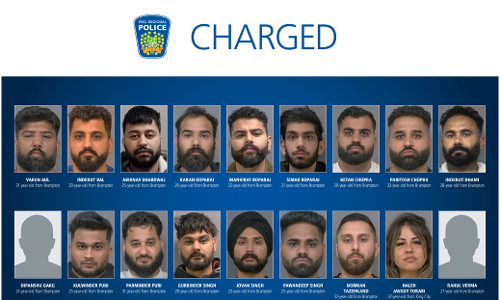 ਕੈਨੇਡਾ: ਬਰੈਂਪਟਨ ਚ ਜਬਰੀ ਵਸੂਲੀ ਦੇ ਦੋਸ਼ਾਂ ਅਧੀਨ 10 ਪੰਜਾਬੀਆਂ ਸਮੇਤ 18 ਗ੍ਰਿਫਤਾਰ