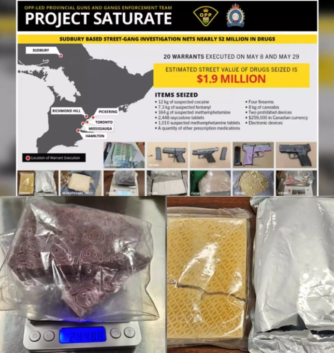 ਕੈਨੇਡਾ: 1.9 ਮਿਲੀਅਨ ਡਾਲਰ ਦੇ ਨਸ਼ੀਲੇ ਪਦਾਰਥ ਬਰਾਮਦ, 25 ਸ਼ੱਕੀਆਂ ਤੇ ਲੱਗੇ ਦੋਸ਼ ਕੈਨੇਡਾ: 1.9 ਮਿਲੀਅਨ ਡਾਲਰ ਦੇ ਨਸ਼ੀਲੇ ਪਦਾਰਥ ਬਰਾਮਦ, 25 ਸ਼ੱਕੀਆਂ ਤੇ ਲੱਗੇ ਦੋਸ਼