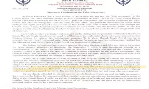 ਅਮਰੀਕਾ ਦੇ ਗੁਰਦਵਾਰਾ ਸਾਹਿਬ ਵੱਲੋਂ ਵੱਡਾ ਦਾਅਵਾ