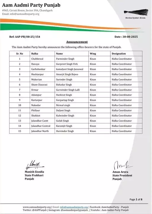 AAP ਨੇ ਪੰਜਾਬ ਵਿੱਚ ਕਿਸਾਨ ਵਿੰਗ ਦਾ ਕੀਤਾ ਵਿਸਥਾਰ