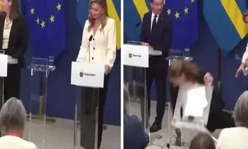 ਪੱਤਰਕਾਰਾਂ ਸਾਹਮਣੇ ਮੂਧੇ ਮੂੰਹ ਡਿੱਗੀ ਸਵੀਡਨ ਦੀ ਸਿਹਤ ਮੰਤਰੀ