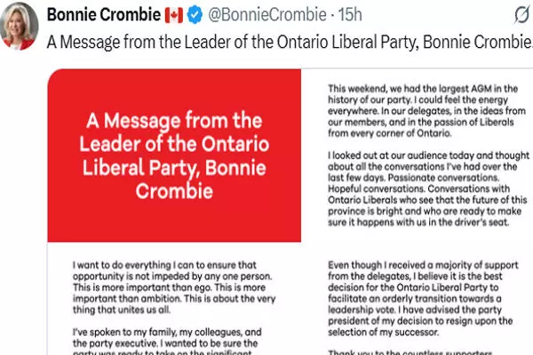 ਬੌਨੀ ਕਰੌਂਬੀ ਵੱਲੋਂ ਅਸਤੀਫ਼ੇ ਦਾ ਐਲਾਨ