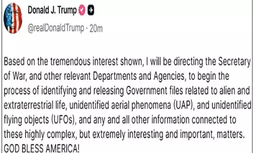 ਟਰੰਪ ਵੱਲੋਂ ਏਲੀਅਨਜ਼ ਬਾਰੇ ਫ਼ਾਈਲਾਂ ਜਨਤਕ ਕਰਨ ਦੇ ਹੁਕਮ