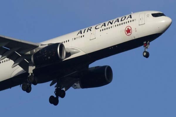 Air Canada plane surrounded by strong winds