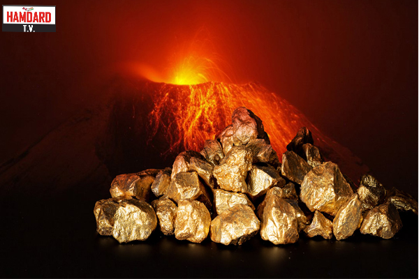Gold lava comes out of this volcano