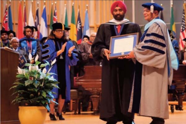 Jasdeep Singh Chairman Sikhs of America awarded with degree